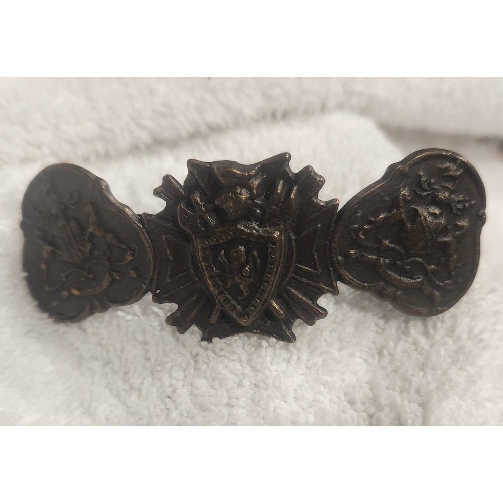 Vintage Bronze Heraldic‎ Crest Hair Barrette Medieval Lion Shield Knight Gothic